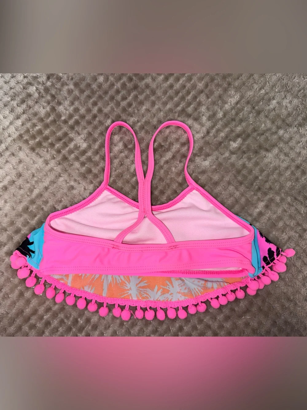 Big Chill Girls' Palm Print Bikini - Pink, Orange & Turquoise